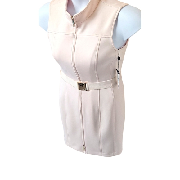 TOMMY HILFIGER Powder Pink Mock Neck Zip Front Scuba Sheath Dress Size 8P - Picture 3 of 16